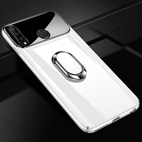 Handyhülle Hülle Kunststoff Schutzhülle Tasche Spiegel 360 Grad mit Magnetisch Fingerring Ständer für Huawei P30 Lite XL Weiß