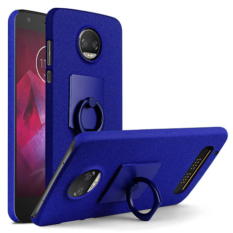 Handyhülle Hülle Kunststoff Schutzhülle Treibsand mit Fingerring Ständer für Motorola Moto Z Play Blau