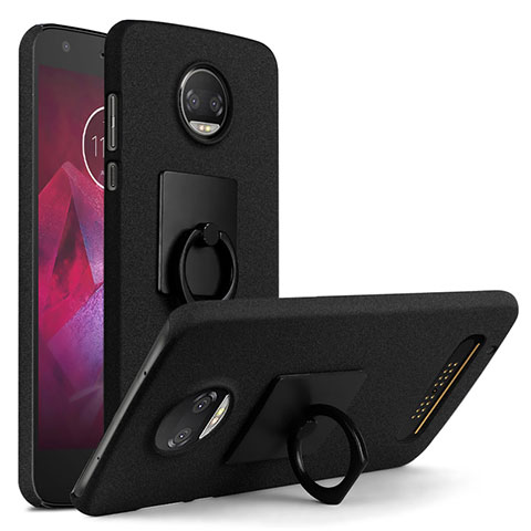 Handyhülle Hülle Kunststoff Schutzhülle Treibsand mit Fingerring Ständer für Motorola Moto Z2 Force Schwarz