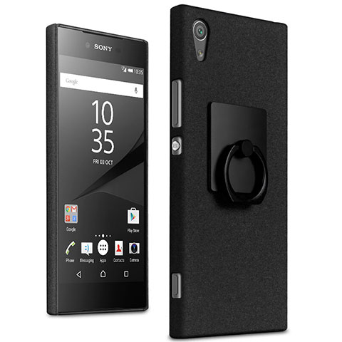 Handyhülle Hülle Kunststoff Schutzhülle Treibsand mit Fingerring Ständer für Sony Xperia XA1 Ultra Schwarz