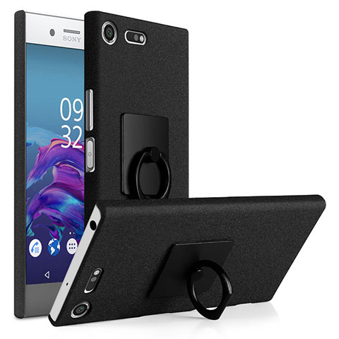 Handyhülle Hülle Kunststoff Schutzhülle Treibsand mit Fingerring Ständer für Sony Xperia XZ Premium Schwarz