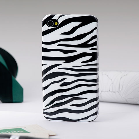 Handyhülle Hülle Kunststoff Schutzhülle Zebra für Apple iPhone 4 Schwarz