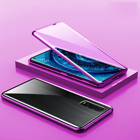 Handyhülle Hülle Luxus Aluminium Metall Rahmen Spiegel 360 Grad Ganzkörper Tasche A02 für Oppo Find X2 Pro Violett