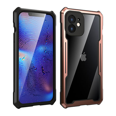 Handyhülle Hülle Luxus Aluminium Metall Rahmen Spiegel 360 Grad Ganzkörper Tasche für Apple iPhone 12 Gold und Schwarz