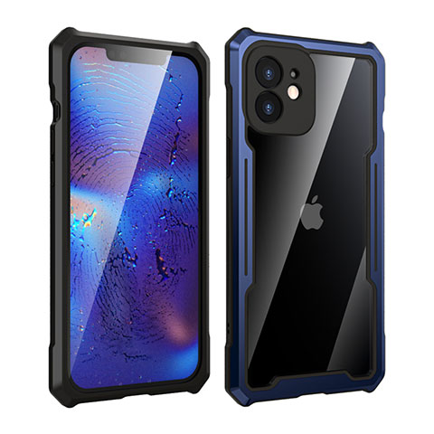 Handyhülle Hülle Luxus Aluminium Metall Rahmen Spiegel 360 Grad Ganzkörper Tasche für Apple iPhone 12 Mini Blau und Schwarz