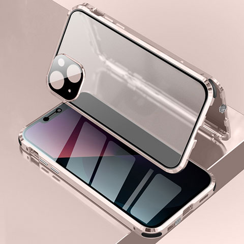 Handyhülle Hülle Luxus Aluminium Metall Rahmen Spiegel 360 Grad Ganzkörper Tasche für Apple iPhone 13 Rosegold