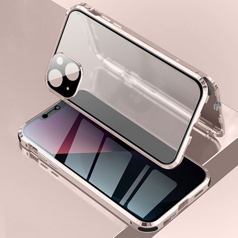 Handyhülle Hülle Luxus Aluminium Metall Rahmen Spiegel 360 Grad Ganzkörper Tasche für Apple iPhone 14 Rosegold