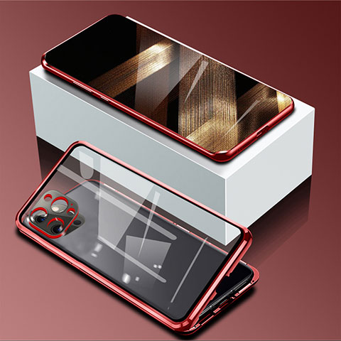 Handyhülle Hülle Luxus Aluminium Metall Rahmen Spiegel 360 Grad Ganzkörper Tasche für Apple iPhone 16 Pro Rot