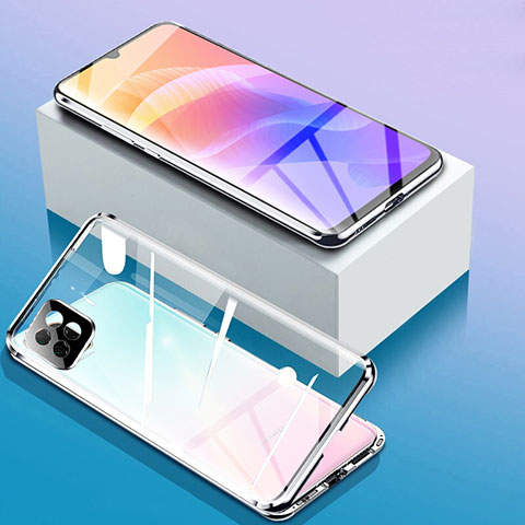 Handyhülle Hülle Luxus Aluminium Metall Rahmen Spiegel 360 Grad Ganzkörper Tasche für Huawei Enjoy 20 5G Silber