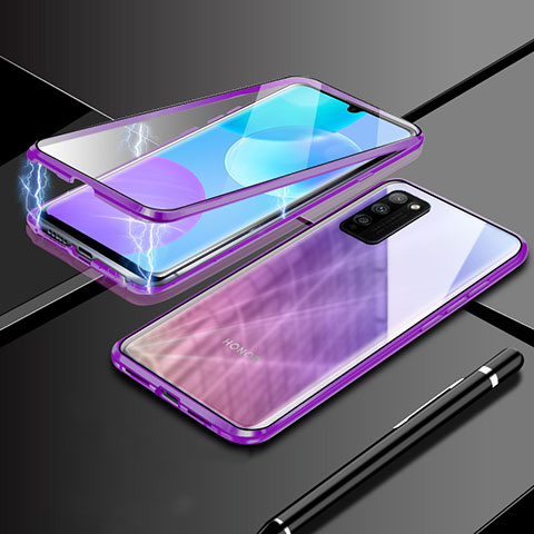 Handyhülle Hülle Luxus Aluminium Metall Rahmen Spiegel 360 Grad Ganzkörper Tasche für Huawei Honor 30 Lite 5G Violett