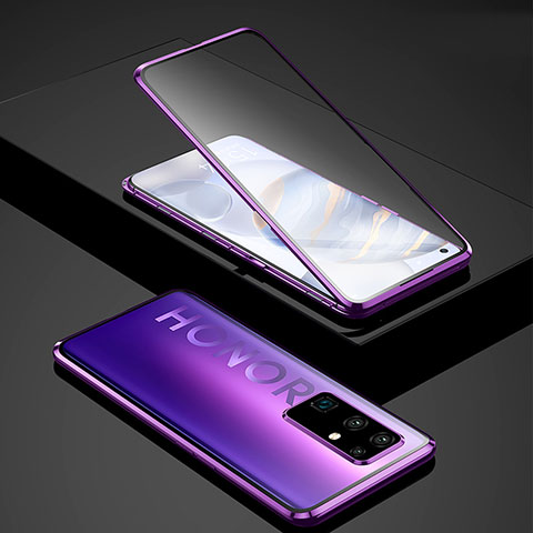 Handyhülle Hülle Luxus Aluminium Metall Rahmen Spiegel 360 Grad Ganzkörper Tasche für Huawei Honor 30 Violett