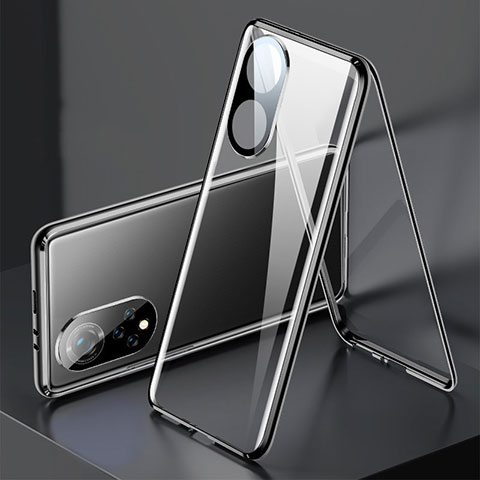 Handyhülle Hülle Luxus Aluminium Metall Rahmen Spiegel 360 Grad Ganzkörper Tasche für Huawei Honor 50 5G Schwarz