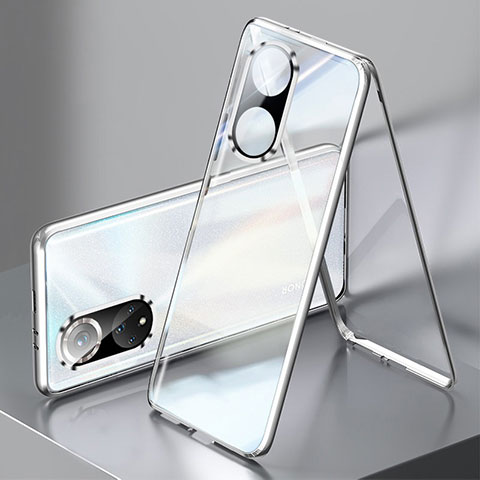 Handyhülle Hülle Luxus Aluminium Metall Rahmen Spiegel 360 Grad Ganzkörper Tasche für Huawei Honor 50 5G Silber