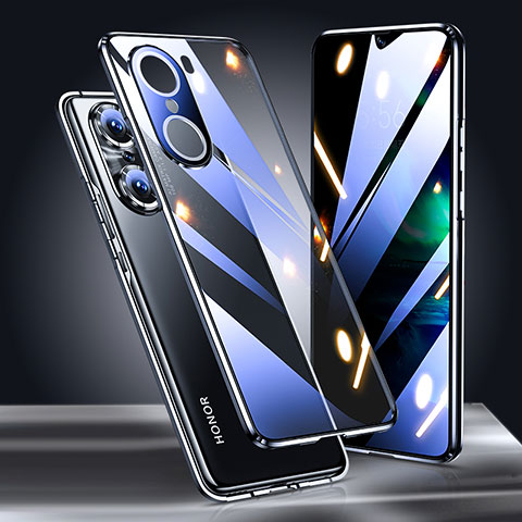 Handyhülle Hülle Luxus Aluminium Metall Rahmen Spiegel 360 Grad Ganzkörper Tasche für Huawei Honor 60 5G Schwarz