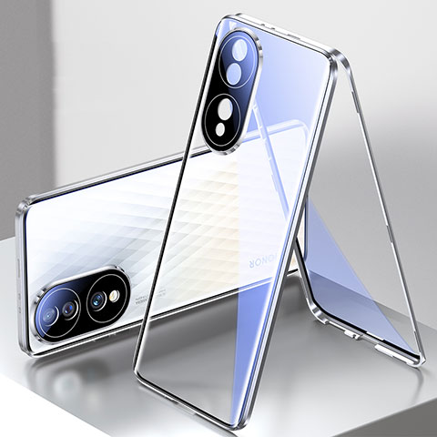 Handyhülle Hülle Luxus Aluminium Metall Rahmen Spiegel 360 Grad Ganzkörper Tasche für Huawei Honor 70 5G Silber