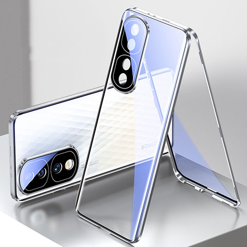 Handyhülle Hülle Luxus Aluminium Metall Rahmen Spiegel 360 Grad Ganzkörper Tasche für Huawei Honor 70 Pro 5G Silber