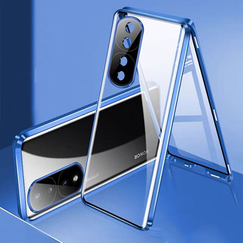 Handyhülle Hülle Luxus Aluminium Metall Rahmen Spiegel 360 Grad Ganzkörper Tasche für Huawei Honor 80 Pro Flat 5G Blau