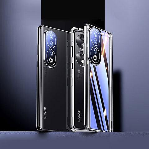 Handyhülle Hülle Luxus Aluminium Metall Rahmen Spiegel 360 Grad Ganzkörper Tasche für Huawei Honor 90 5G Schwarz