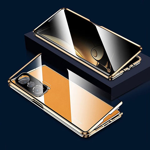 Handyhülle Hülle Luxus Aluminium Metall Rahmen Spiegel 360 Grad Ganzkörper Tasche für Huawei Honor Magic V 5G Gold