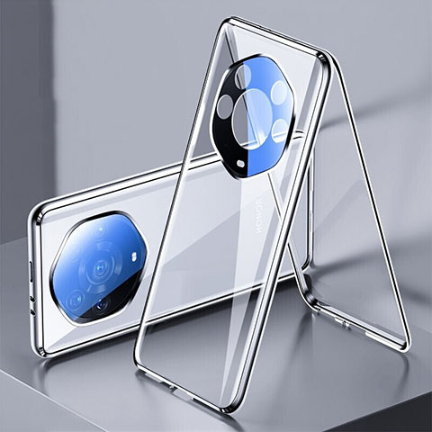 Handyhülle Hülle Luxus Aluminium Metall Rahmen Spiegel 360 Grad Ganzkörper Tasche für Huawei Honor Magic3 Pro+ Plus 5G Silber