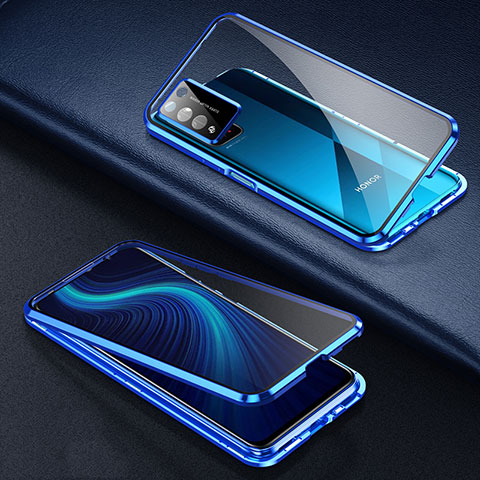 Handyhülle Hülle Luxus Aluminium Metall Rahmen Spiegel 360 Grad Ganzkörper Tasche für Huawei Honor X10 5G Blau