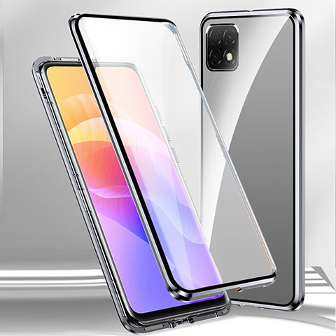 Handyhülle Hülle Luxus Aluminium Metall Rahmen Spiegel 360 Grad Ganzkörper Tasche für Huawei Honor X30i Silber