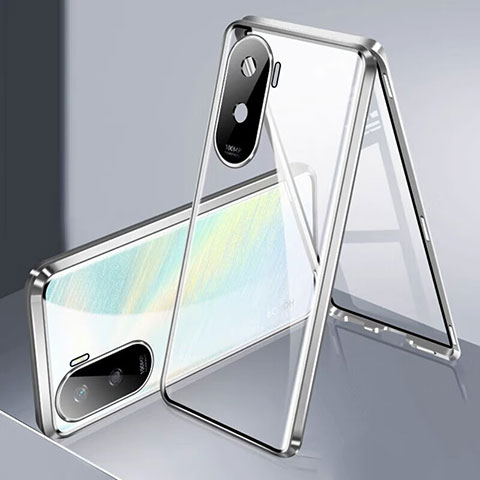 Handyhülle Hülle Luxus Aluminium Metall Rahmen Spiegel 360 Grad Ganzkörper Tasche für Huawei Honor X50i 5G Silber