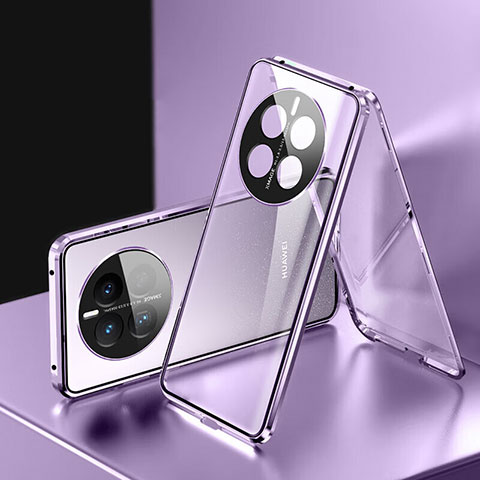 Handyhülle Hülle Luxus Aluminium Metall Rahmen Spiegel 360 Grad Ganzkörper Tasche für Huawei Mate 50 Violett