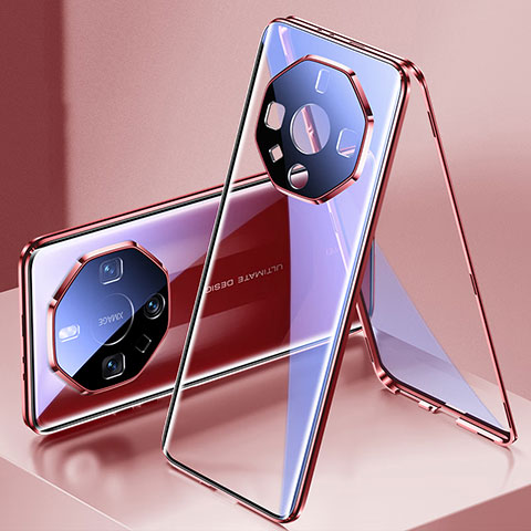 Handyhülle Hülle Luxus Aluminium Metall Rahmen Spiegel 360 Grad Ganzkörper Tasche für Huawei Mate 60 RS Ultimate Rot