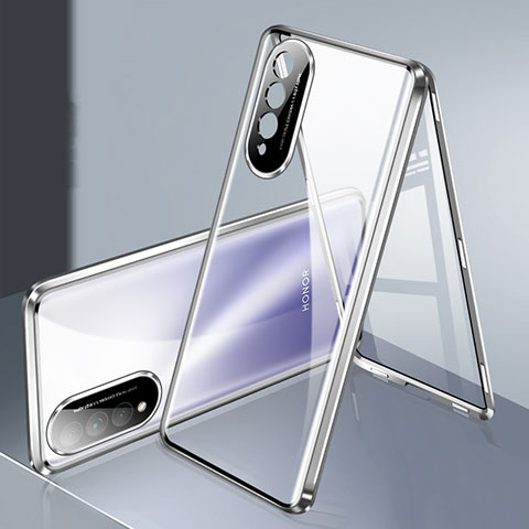 Handyhülle Hülle Luxus Aluminium Metall Rahmen Spiegel 360 Grad Ganzkörper Tasche für Huawei Nova 10z Silber