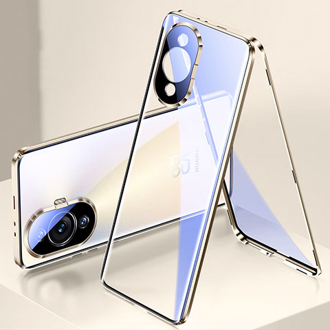 Handyhülle Hülle Luxus Aluminium Metall Rahmen Spiegel 360 Grad Ganzkörper Tasche für Huawei Nova 11 Gold