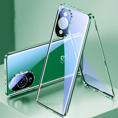 Handyhülle Hülle Luxus Aluminium Metall Rahmen Spiegel 360 Grad Ganzkörper Tasche für Huawei Nova 11 Grün