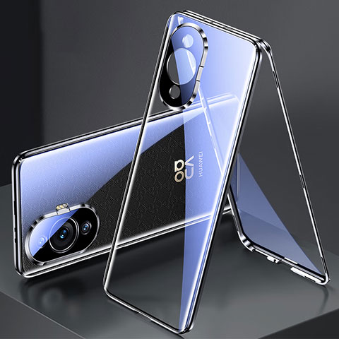 Handyhülle Hülle Luxus Aluminium Metall Rahmen Spiegel 360 Grad Ganzkörper Tasche für Huawei Nova 11 Pro Schwarz