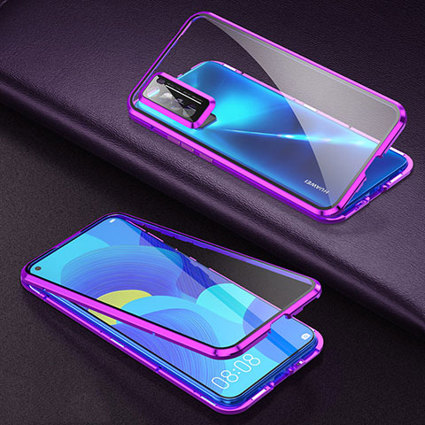 Handyhülle Hülle Luxus Aluminium Metall Rahmen Spiegel 360 Grad Ganzkörper Tasche für Huawei Nova 7 5G Violett