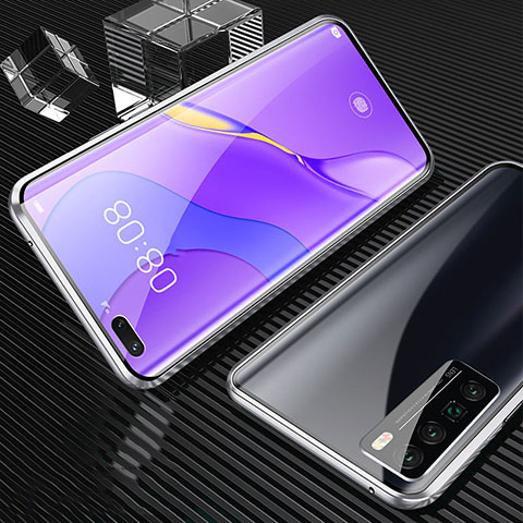 Handyhülle Hülle Luxus Aluminium Metall Rahmen Spiegel 360 Grad Ganzkörper Tasche für Huawei Nova 7 Pro 5G Silber