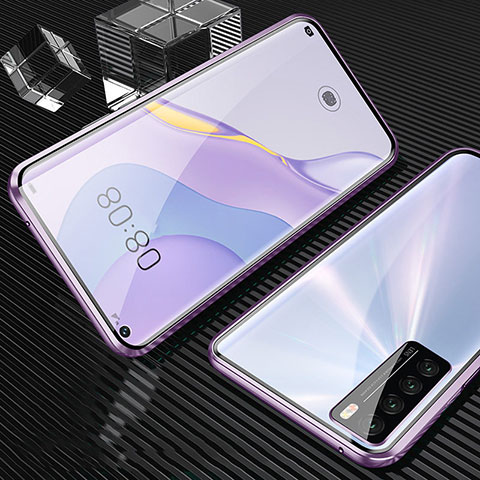 Handyhülle Hülle Luxus Aluminium Metall Rahmen Spiegel 360 Grad Ganzkörper Tasche für Huawei Nova 7 Pro 5G Violett