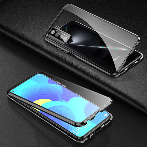 Handyhülle Hülle Luxus Aluminium Metall Rahmen Spiegel 360 Grad Ganzkörper Tasche für Huawei Nova 7 SE 5G Schwarz