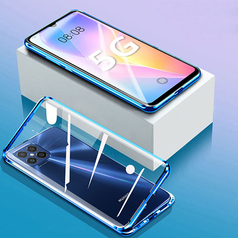 Handyhülle Hülle Luxus Aluminium Metall Rahmen Spiegel 360 Grad Ganzkörper Tasche für Huawei Nova 8 SE 5G Blau