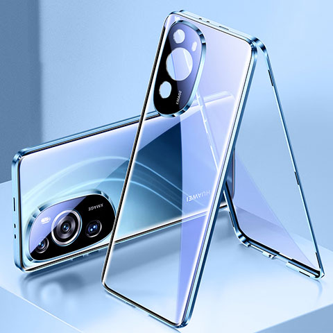 Handyhülle Hülle Luxus Aluminium Metall Rahmen Spiegel 360 Grad Ganzkörper Tasche für Huawei P60 Blau