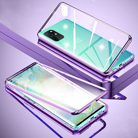 Handyhülle Hülle Luxus Aluminium Metall Rahmen Spiegel 360 Grad Ganzkörper Tasche für OnePlus 8T 5G Violett