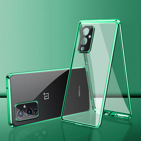 Handyhülle Hülle Luxus Aluminium Metall Rahmen Spiegel 360 Grad Ganzkörper Tasche für OnePlus 9 5G Grün