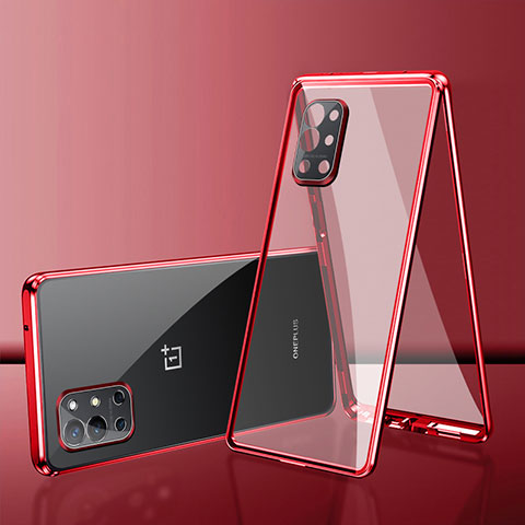 Handyhülle Hülle Luxus Aluminium Metall Rahmen Spiegel 360 Grad Ganzkörper Tasche für OnePlus 9R 5G Rot