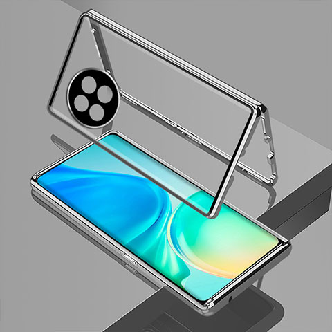 Handyhülle Hülle Luxus Aluminium Metall Rahmen Spiegel 360 Grad Ganzkörper Tasche für OnePlus Ace 2 5G Silber