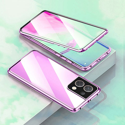 Handyhülle Hülle Luxus Aluminium Metall Rahmen Spiegel 360 Grad Ganzkörper Tasche für OnePlus Ace 2V 5G Violett