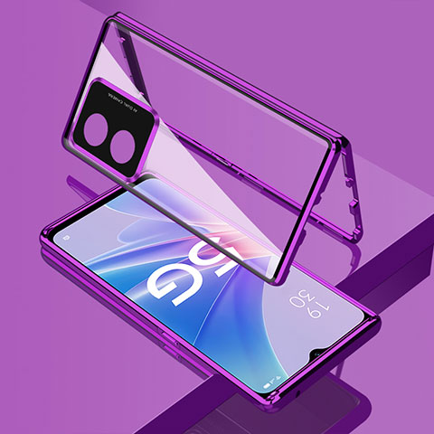 Handyhülle Hülle Luxus Aluminium Metall Rahmen Spiegel 360 Grad Ganzkörper Tasche für Oppo A1 5G Violett