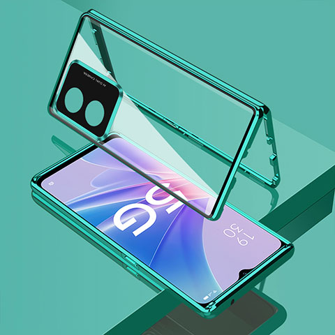 Handyhülle Hülle Luxus Aluminium Metall Rahmen Spiegel 360 Grad Ganzkörper Tasche für Oppo A1 Pro 5G Grün