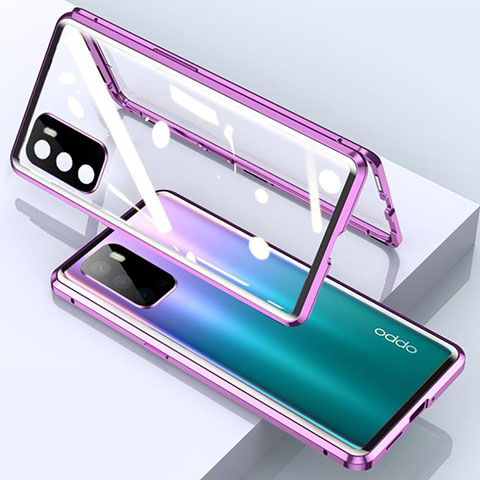 Handyhülle Hülle Luxus Aluminium Metall Rahmen Spiegel 360 Grad Ganzkörper Tasche für Oppo A16s Violett