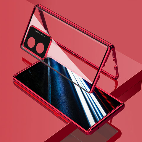 Handyhülle Hülle Luxus Aluminium Metall Rahmen Spiegel 360 Grad Ganzkörper Tasche für Oppo A18 Rot