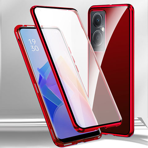 Handyhülle Hülle Luxus Aluminium Metall Rahmen Spiegel 360 Grad Ganzkörper Tasche für Oppo A2 5G Rot