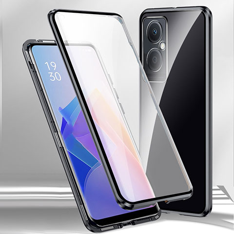 Handyhülle Hülle Luxus Aluminium Metall Rahmen Spiegel 360 Grad Ganzkörper Tasche für Oppo A2 5G Schwarz